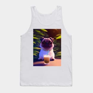 Pug with boba bubble tea Tank Top